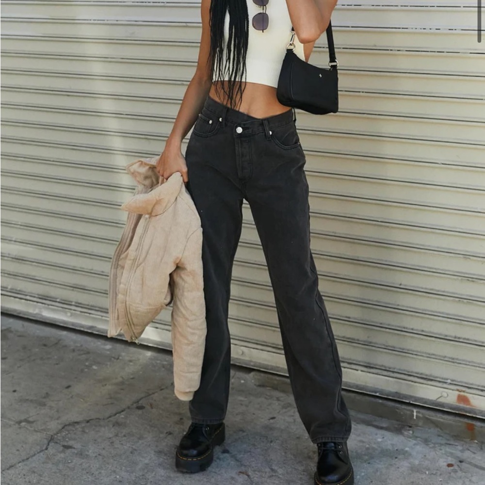 Princess Polly asymmetrical black jeans